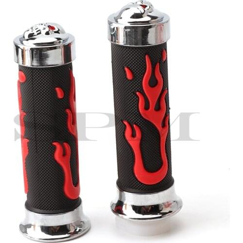 2pcs Motorcycle handlebar Refit parts universal skull Flame Gel Hand Grips Motorcycle Bar Ends Rubber Handle Grips Red