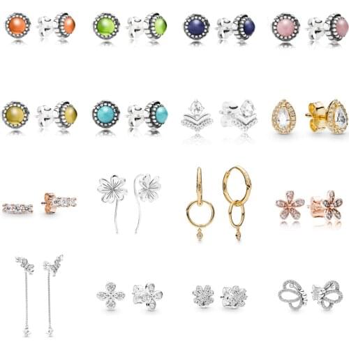 NEW 2021 100% 925 Sterling Silver Flower Gems Earring Women Fit DIY Original Bracelet Fshion Jewelry Gift