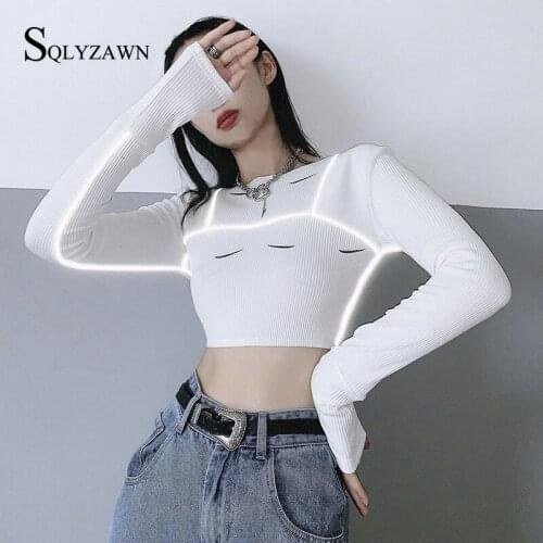 Printed Two Piece Set Outfits for Women Autum Full Sleeve Reflective Crop Top and Mini Skirt Female Night Club Party Dress Sets