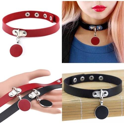 2016 hot fashion rock Harajuku Gothic Punk Style Multi Color Alloy Round Pendant PU Leather Choker Necklace Collar women JEWELRY