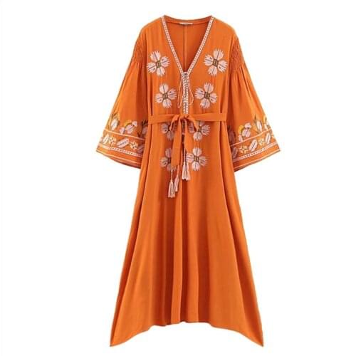 Pastel Embroidery Elegant Vestidos Retro Harajuku Robe Boho Vacation Vestido Festa Long Sleeve A-line Dress Women Ropa Mujer