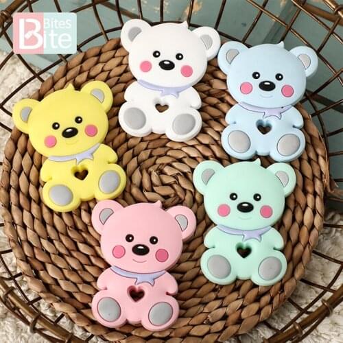 1pc Baby Teether Silicone Rodent Bear Pacifier Chain Pendant Food Grade Perle Silicone Beads ChildrenS Goods Newborn Nurse Gift