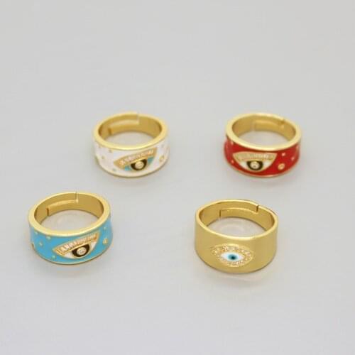 1PC Colorful Enamel Rhinstone Evil Eye Open Ring For Women Men Vintage Lucky Turkish Eye Eyelashes Metal Finger Ring Jewelry