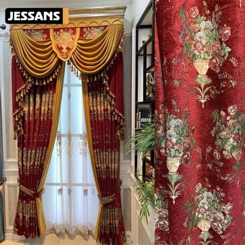 2021 Custom New American Chenille Jacquard Curtains Blackout Thickened Curtains for Living Room and Bedroom 100% Polyester