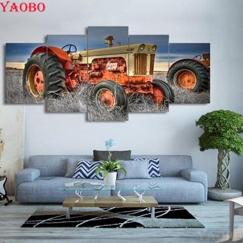 5d DIY Diamond Painting Farm Tractor 3D Square round Drill Diamond Embroidery Full Kit Diamond Picture Mosaic pattern 5pcs/set