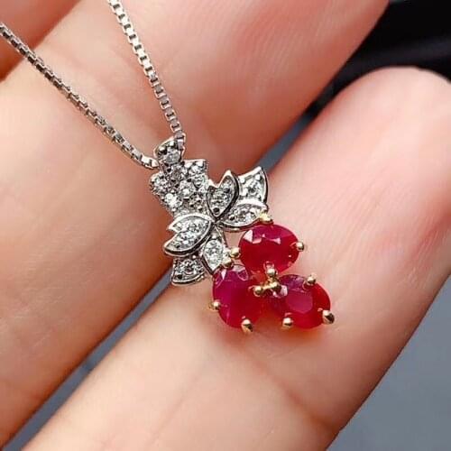CoLife Jewelry Fashion Silver Ruby Pendant for Woman 3 Pieces Natural Ruby Silver Pendant 925 Silver Ruby Jewelry for Daily Wear