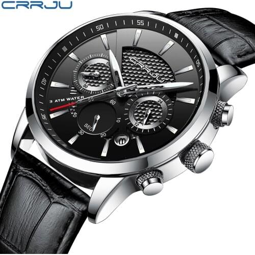 Crrju Chronograph Watches For Men Hour Mens Watches Top Brand Luxury Quartz Watch Man Leather Sport Wrist Watch Clock relogio