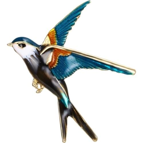 Exquisite Dual-use Women Enamel Golden Plated Flying Swallow Brooches Lapel Pins Neck Choker Pendant Ornaments Jewelry Gift
