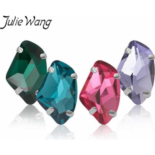 Julie Wang 12PCS AX Shape Crystal Rhinestone 9*14mm Cabochon Claw Setting Mixed Color Necklace Bracelet Jewelry Making Accessory