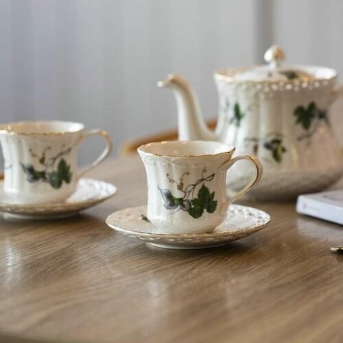 French Style Ceramic Coffee Cup and Saucer Coffee Pot 200ml British Tea Set and Tea Pot 950ml