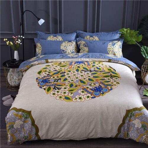Home Textiles Flower Chinese Style Bedding Sets Wedding Blue Bedclothes 4pcs Duvet Cover Quilt Cover Bed Cases Pillow Sheet