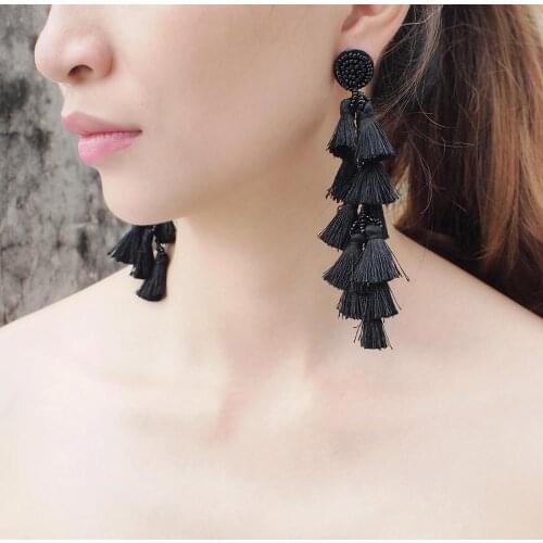 MANILAI Resin Beads Tassel Earrings For Women Boho Handmade Long Fringe Dangle Earring Fashion Jewelry Wholesale