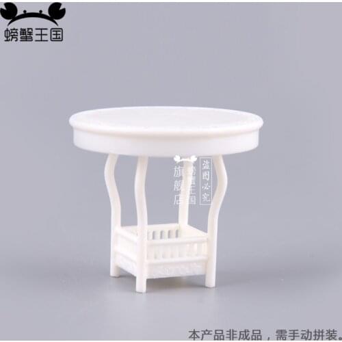 5pcs 1:25 Dollhouse Miniature Furniture plastic Chinese Style small round White Table Model Desk interior accessories
