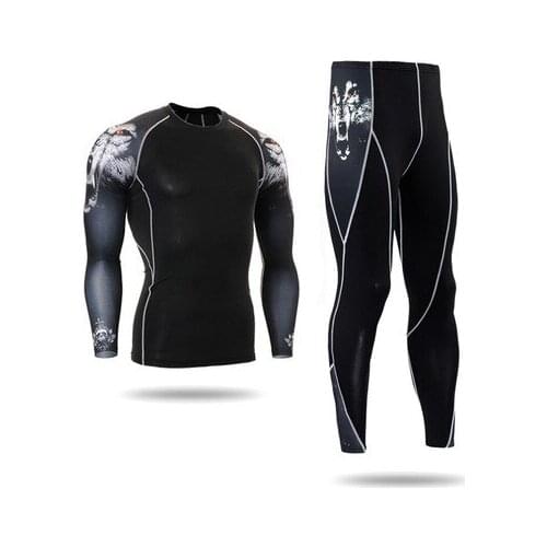 Motorcycle Base Layer Jersey Sets Mens Fitness Tight Clothes Quick Dry Long Johns Compression Sport Bodybuilding Underwear Suit