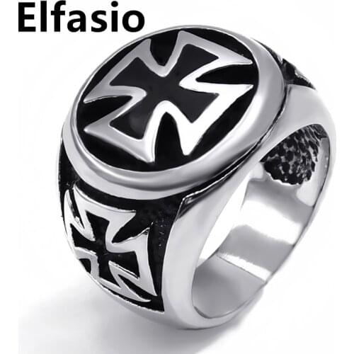 Mens Boys Stainless Steel Biker Ring Band Silver Black Iron Cross Fashion Jewelry Us Size 8-15