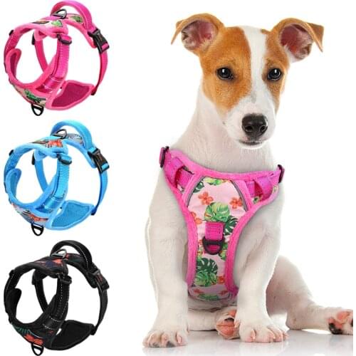 Printed Nylon Dog Harnesses Vest For Medium Large Dogs French Bulldog Pitbull Padded Reflective Mesh Pet Harness Adjustable