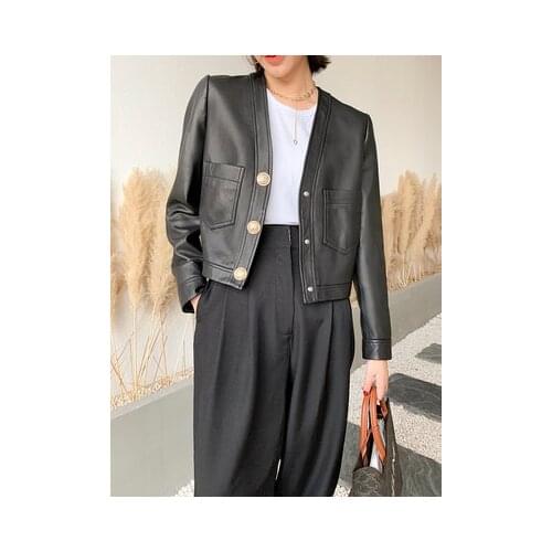 New Women Fashion Genuine Real Sheep Leather Jacket G2