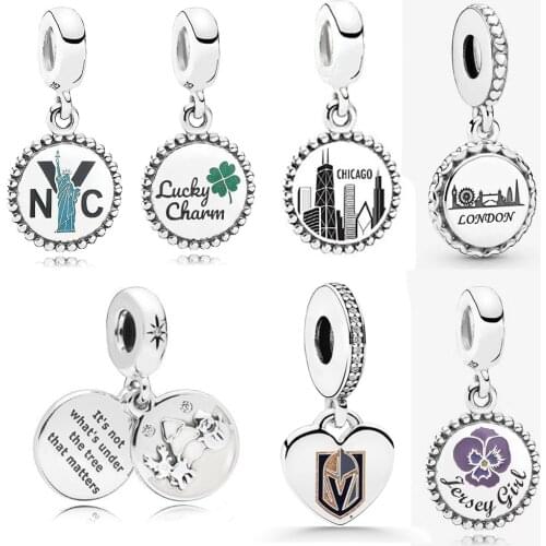 2020 New Silver 925 CHICAGO,Clover, Statue Of Liberty Dangle Charm, Perfect Christmas Pendant Diy Original Woman Jewelry Gift