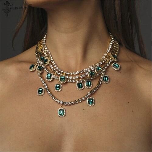 Luxury Color Pendant Multi Layer Necklace Rhinestone Luxury Necklace For Men And Women Hip Hop Crystal Chain Necklace Jewelry