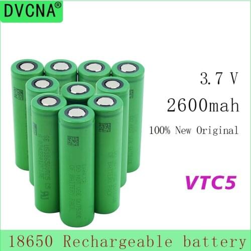10Pieces 3.7 V Volt Rechargeable US18650 VTC5 2600mAh VTC5 18650 Battery Replacement 3.7V 2600mAh 18650 Batteries