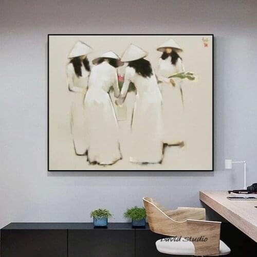 Hand pained National Art Oil Painting Minimalist Romantic painting School Girl Modern Art Figure Painting