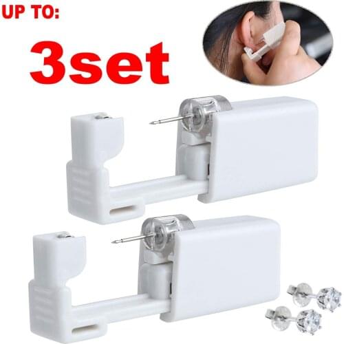 3 Pack Self Ear Piercing Gun Disposable Self Ear Piercing Gun Kit Safety Ear Piercing Gun Kit Tool with 4mm Earring Studs