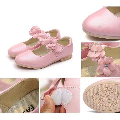 Princess Kids Leather Shoes for Girls Flower Casual Sneakers Shoes Children Student Flat Shoes Girls Sandals Gold White Pink