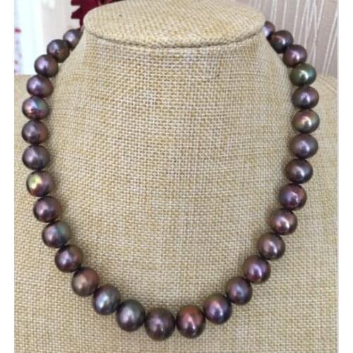 14k/20 gold stunning 10-11mm south sea round black red pearl necklace 18inch