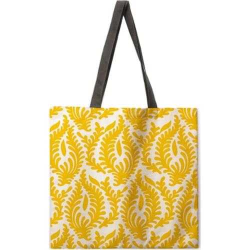 Nordic yellow geometric printing bag casual handbag lady shoulder bag fashion beach bag foldable shopping bag