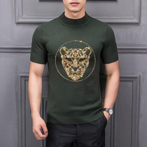 Casual Street Men Turtleneck Sweater Hip Hop Fashion Slim Short Sleeve Summer High Quality Knitted T-Shirt