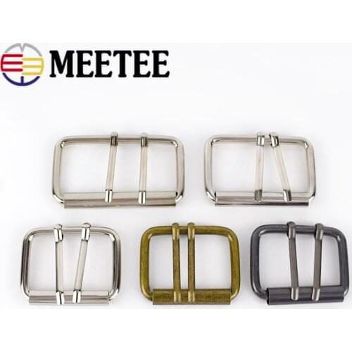 Meetee 4/10p 40/50/60mm Metal Double Pin Belt Roller Buckle Coat Web Strap Adjustable Harness DIY Bags Leathercraft Accessory