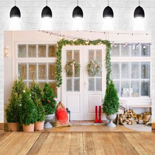 Christmas Backdrops For Photography Window Tree Door Background Photo Studio Baby Portrait Vinyl Polyester Photocall Photozone
