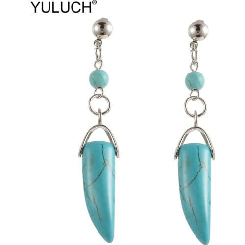 YULUCH Red Fashion Pop Jewelry 2019 Ethnic African Bohemian Long Pompom Pom Pom Stone Horn Bullet Stud Earrings For Women Party