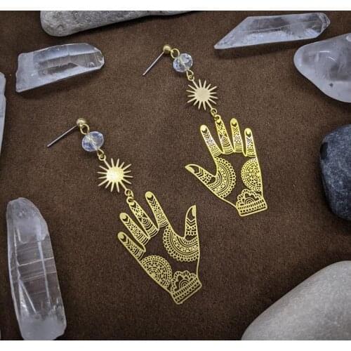 Hand Earrings // Hippie Earrings // Boho Earrings // Golden Earrings // Bohemian // Hand of Fatima // Hamsa // Star