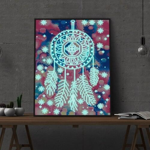 LED 5D DIY Diamond Painting Colorful Dreamcatcher Picture Full Round Rhinestone Mosaic Home Decor Bell Cross Stitch Gift Craft