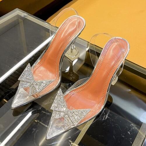 Plus Size 34-45 Women Pumps Summer Butterfly-knot High Heels Fashion Strange Style Tranaparent Female Heel Shoes Wedding Sandals