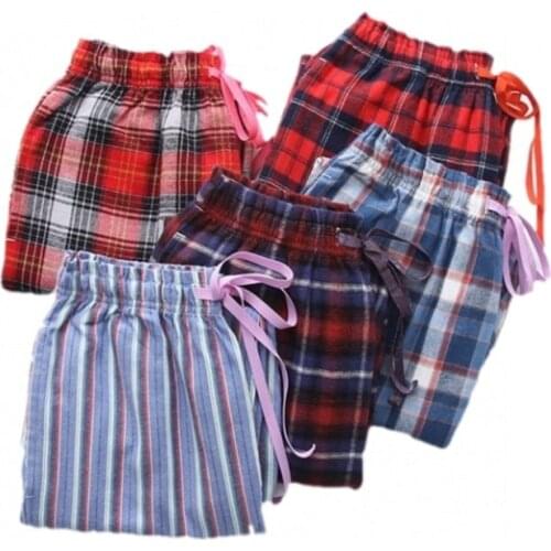 Spring Autumn Women 100% Cotton sleep bottoms Female Loosen plus size nighty trousers sleepwear Pants Ladies Plaid Pants XXL