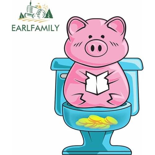 EARLFAMILY 13cm x 8.7cm for Pig on Toilet Bank Potty VAN Car Stickers Laptop Windshield Decal Motorcycle Cartoon Vinyl Car Wrap