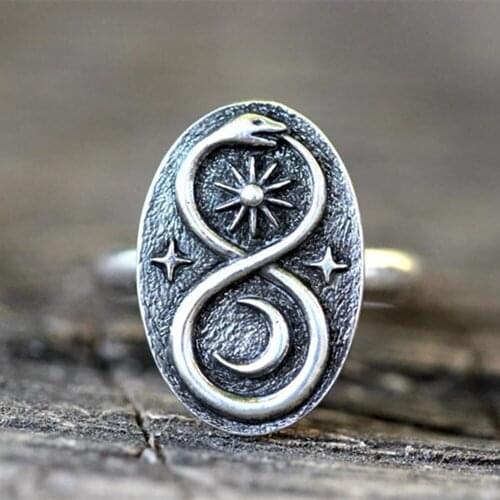 Vintage Engraving Sun Moon Star Python Oval Finger Ring Jewelry Female Punk Hip Hop Engagement Wedding Finger Ring Gift