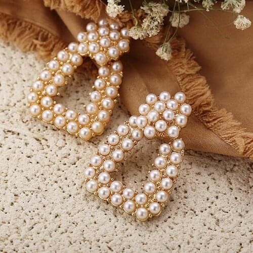 Vintage Simulated Pearls Earrings Metal Gold Color Geometric Statement Earrings for Women Jewelry Wedding Party Gifts Bijoux
