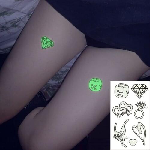 Waterproof Temporary Luminous Tattoo Sticker Love Heart Butterfly Diamond Ring Dice Flash Tatoo Fake Tatto for Kids Women Men