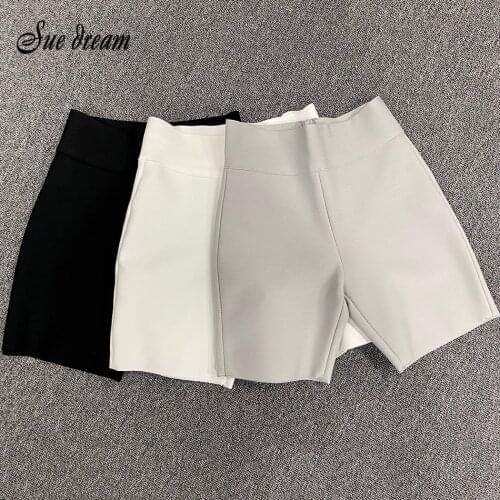 Top Quality Celebrity Grey Black White Elastic Rayon Bandage short Pants Fashion Bodycon Shorts Sports Shorts