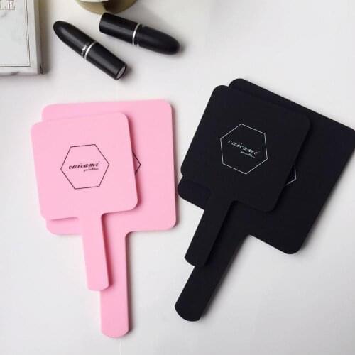 Print Logo HD Handle Makeup Mirror Hand Hold Beauty Salon Makeup Mirror Dental Portable Retro Cute Mirror Large Small Two Sizes