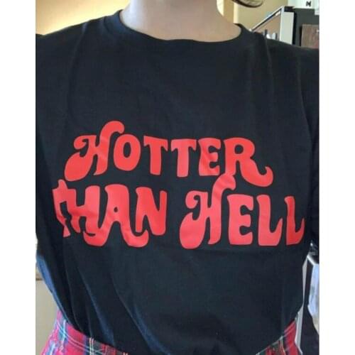 Hotter Than Hell Women Sexy Grunge Cool Graphic Tee Summer Street Style Casual Oversized Black T-Shirt