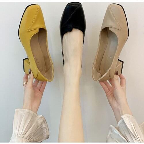 Womens Heeled Shoes Spring 2020 Solid color light mouth comfortable square heel non-slip Soft skin-friendly office shoes U28-25