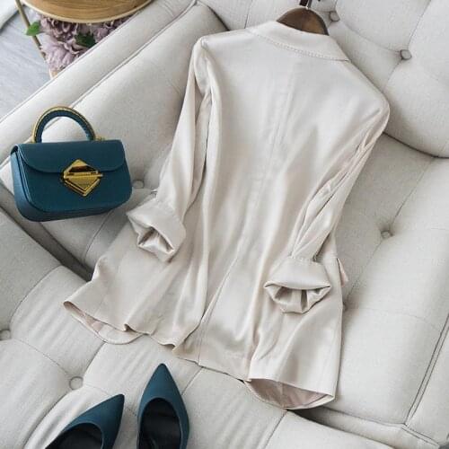 2021 spring and autumn new womens champagne temperament slim satin gloss small suit jacket