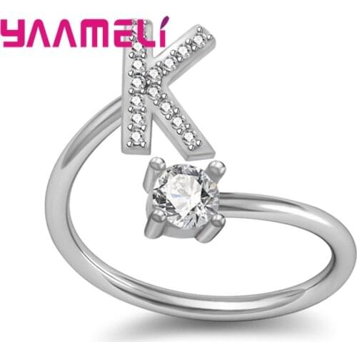 Fine 925 Sterling Silver Alphabet Ring A-Z 26 Initial Letter Name Jewelry for Women Birthday Christmas Gift AAA Cubic Zircon