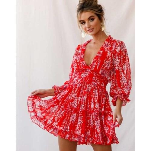 Superchic women dresses Sexy v-neck backless dress printed Elegant ruffle summer dress chiffon party dress plus size dress 2020
