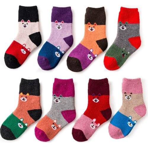 Winter Kids Socks Cotton Warm Thick Wool Socks Children Animal Sock Cute Baby Boys Girls Patchwork Socks Short Soft Footwear