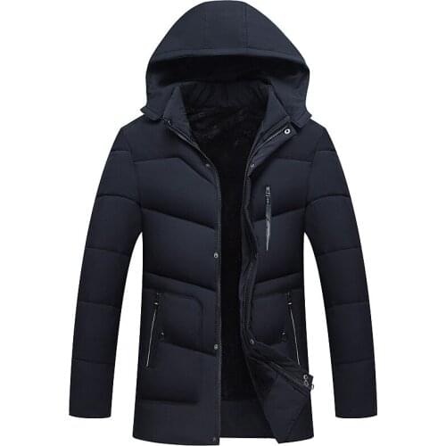 2020 Winter mens Thick cotton hooded jacket Casual mens Plus velvet lining Solid color coat male zipper warm outwear Top 4XL